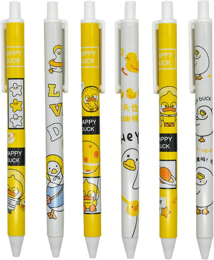 12 Pcs Cute Little Yellow Duck Pens Cartoon Animal Pens Black Ink | Novelty Kawaii Animal Gel Pen Retractable Writing Pen For School Office Party Birthday Gifts Stationary Supplies