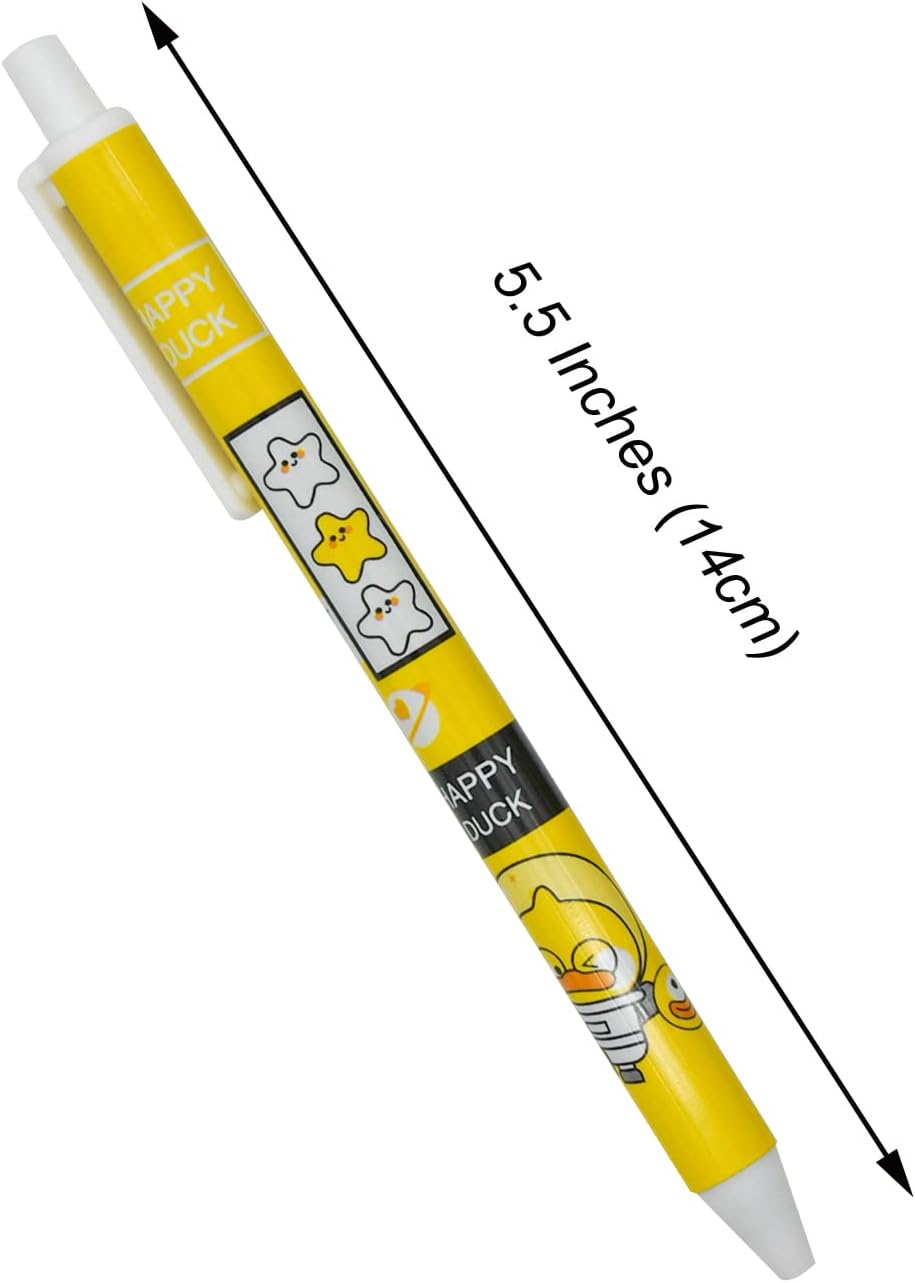 12 Pcs Cute Little Yellow Duck Pens Cartoon Animal Pens Black Ink | Novelty Kawaii Animal Gel Pen Retractable Writing Pen For School Office Party Birthday Gifts Stationary Supplies