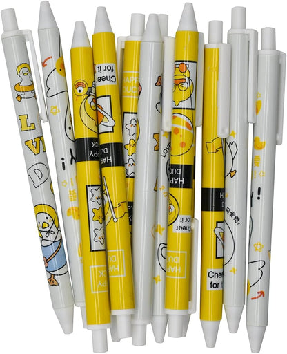 12 Pcs Cute Little Yellow Duck Pens Cartoon Animal Pens Black Ink | Novelty Kawaii Animal Gel Pen Retractable Writing Pen For School Office Party Birthday Gifts Stationary Supplies