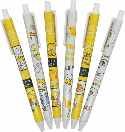 12 Pcs Cute Little Yellow Duck Pens Cartoon Animal Pens Black Ink | Novelty Kawaii Animal Gel Pen Retractable Writing Pen For School Office Party Birthday Gifts Stationary Supplies