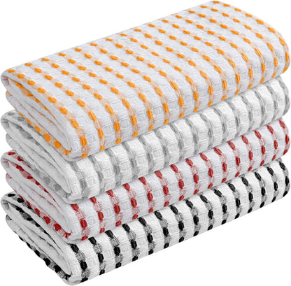 Multi Colors White Waffle Towels 4 Pack, 16x26 Inches Absorbent Waffle Weave Kitchen Dish Cloth Set, Soft, Durable & Machine Washable Tea Towel, Light Grey, Rust, Mustard Yellow, Black