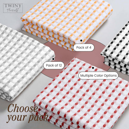 Multi Colors White Waffle Towels 4 Pack, 16x26 Inches Absorbent Waffle Weave Kitchen Dish Cloth Set, Soft, Durable & Machine Washable Tea Towel, Light Grey, Rust, Mustard Yellow, Black