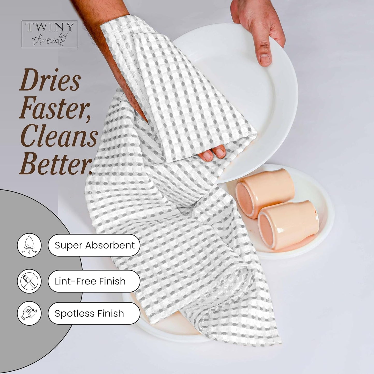 Multi Colors White Waffle Towels 4 Pack, 16x26 Inches Absorbent Waffle Weave Kitchen Dish Cloth Set, Soft, Durable & Machine Washable Tea Towel, Light Grey, Rust, Mustard Yellow, Black