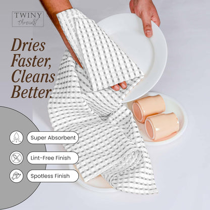 Multi Colors White Waffle Towels 4 Pack, 16x26 Inches Absorbent Waffle Weave Kitchen Dish Cloth Set, Soft, Durable & Machine Washable Tea Towel, Light Grey, Rust, Mustard Yellow, Black