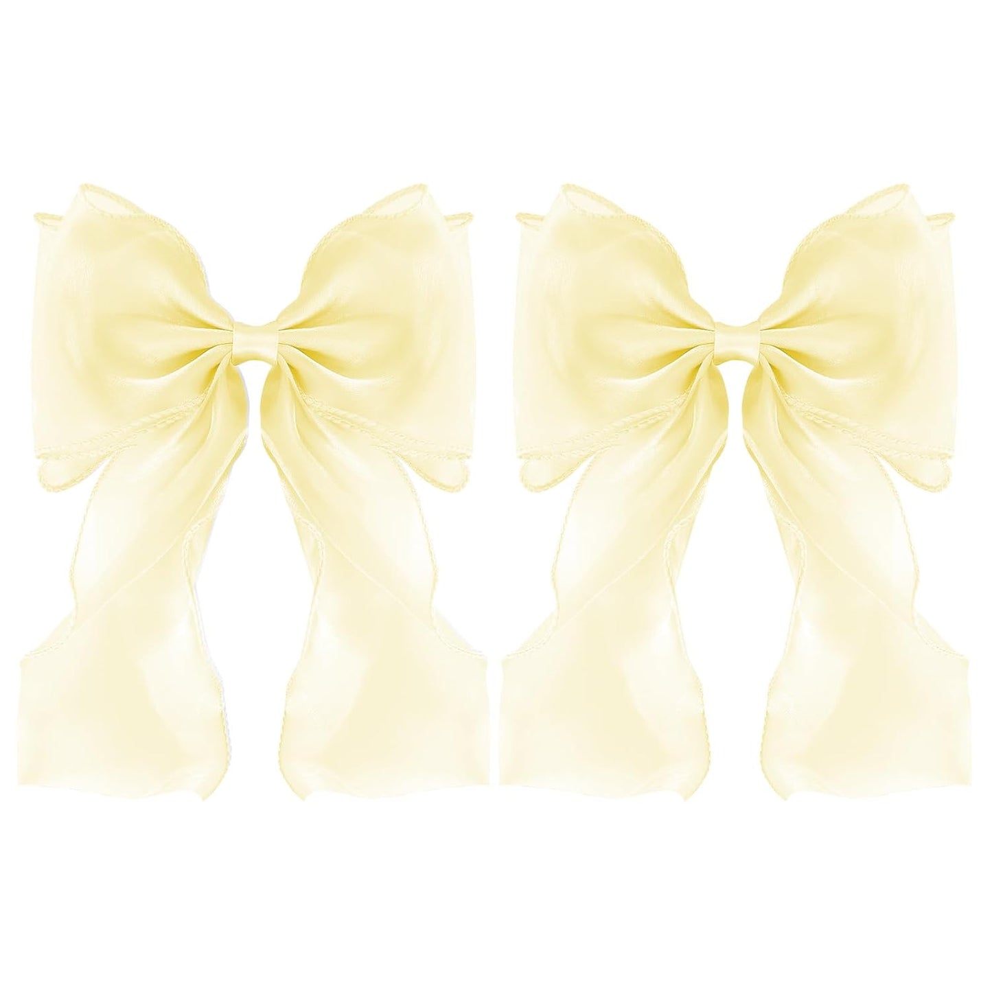 Large Hair Bow Clips for Women, Yellow Bow Hair Barrettes with Long Tail French Hair Ribbon Clips Hair Accessories for Girls (Yellow 2PC)