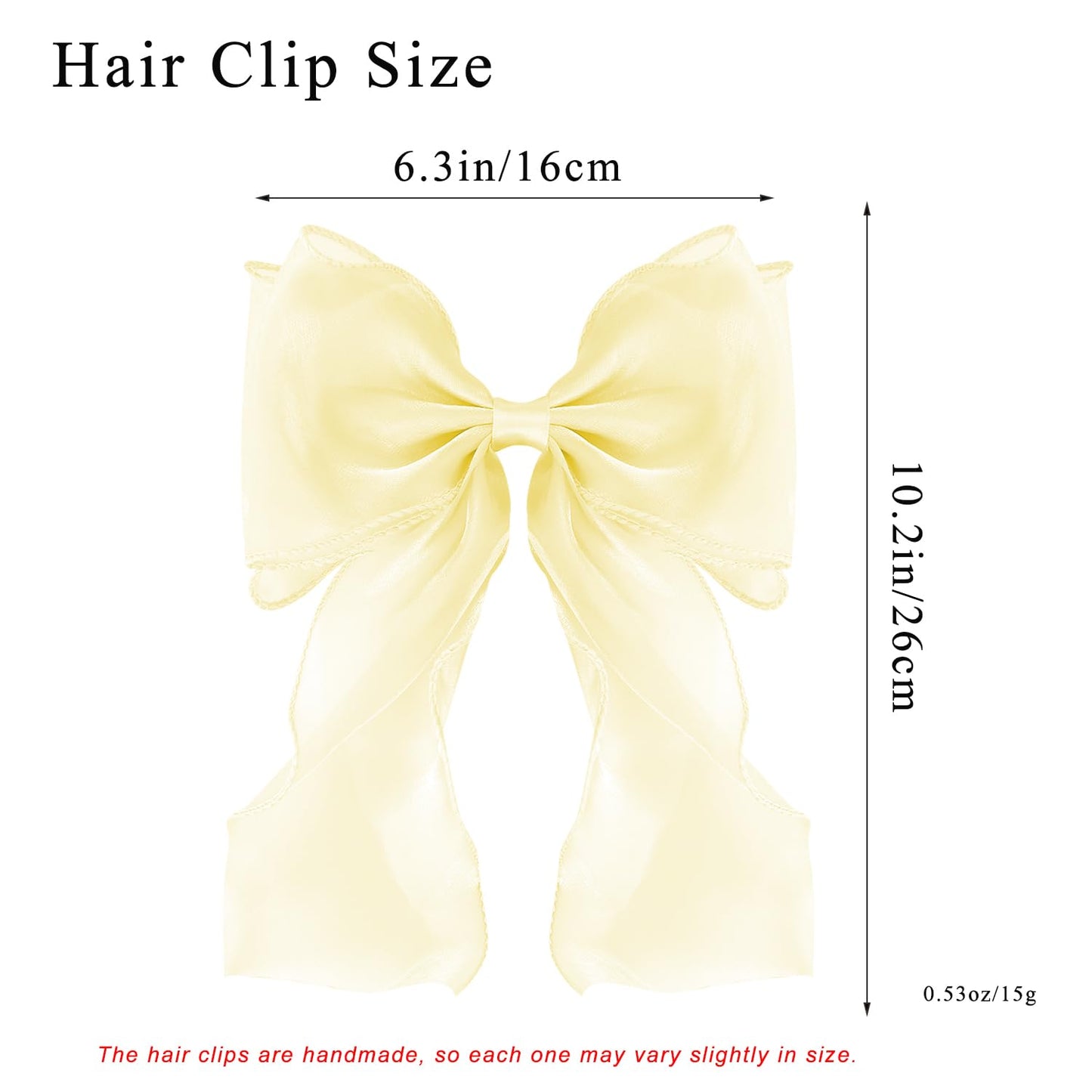 Large Hair Bow Clips for Women, Yellow Bow Hair Barrettes with Long Tail French Hair Ribbon Clips Hair Accessories for Girls (Yellow 2PC)