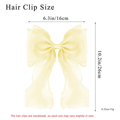 Large Hair Bow Clips for Women, Yellow Bow Hair Barrettes with Long Tail French Hair Ribbon Clips Hair Accessories for Girls (Yellow 2PC)