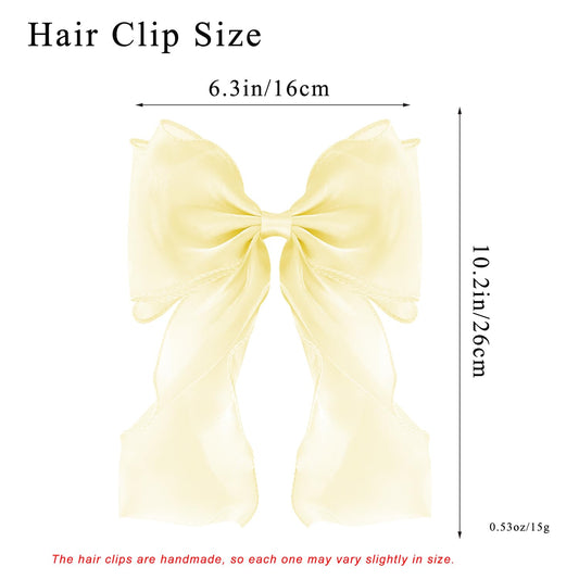 Large Hair Bow Clips for Women, Yellow Bow Hair Barrettes with Long Tail French Hair Ribbon Clips Hair Accessories for Girls (Yellow 2PC)