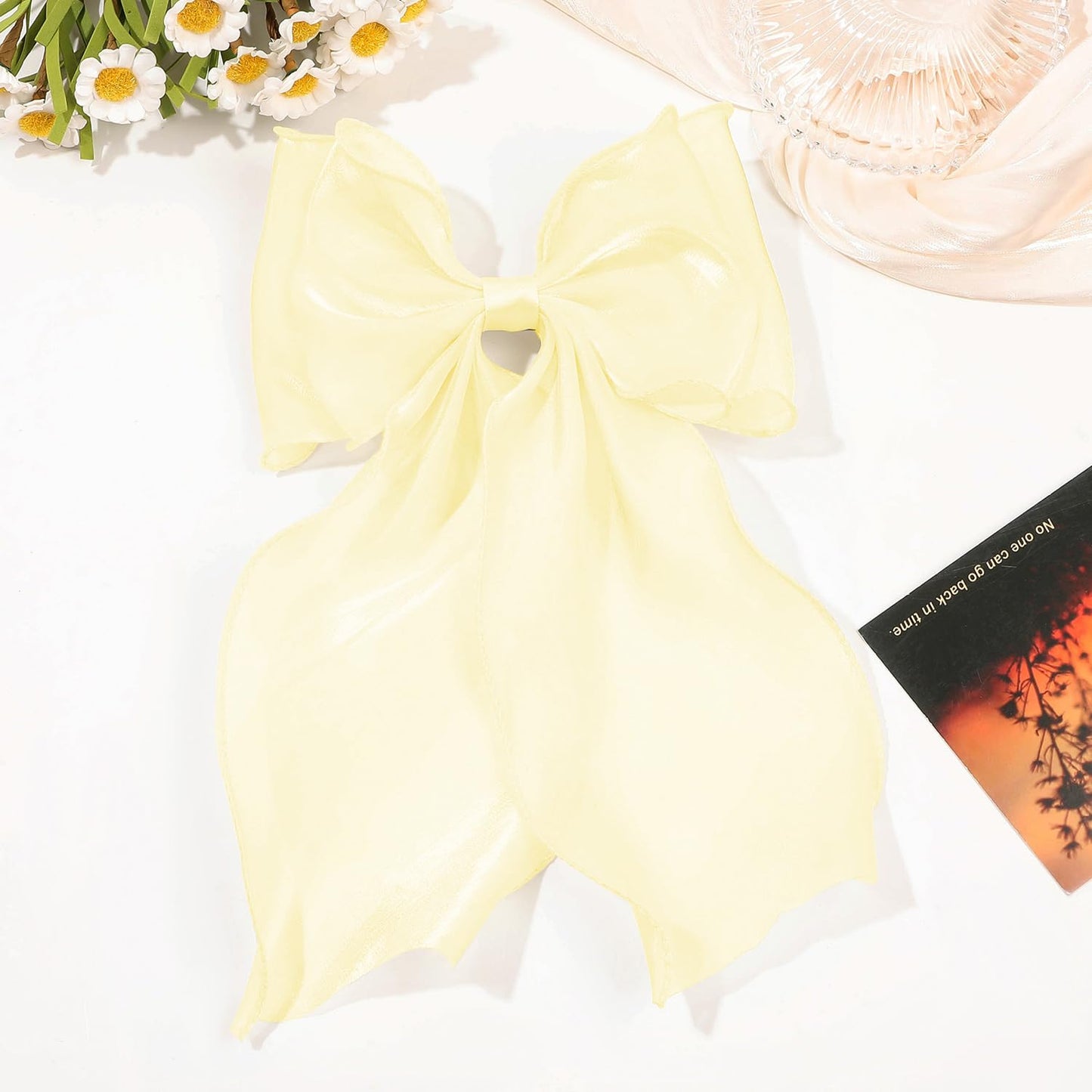 Large Hair Bow Clips for Women, Yellow Bow Hair Barrettes with Long Tail French Hair Ribbon Clips Hair Accessories for Girls (Yellow 2PC)