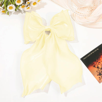 Large Hair Bow Clips for Women, Yellow Bow Hair Barrettes with Long Tail French Hair Ribbon Clips Hair Accessories for Girls (Yellow 2PC)