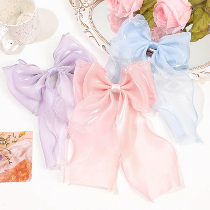 Large Hair Bow Clips for Women, Yellow Bow Hair Barrettes with Long Tail French Hair Ribbon Clips Hair Accessories for Girls (Yellow 2PC)