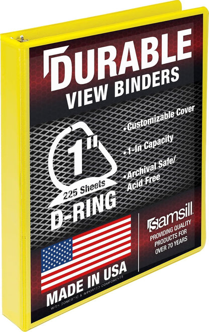 Durable 1 inch 3 Ring Binder, D Ring Binder, 100% Recycled Chipboard, Yellow