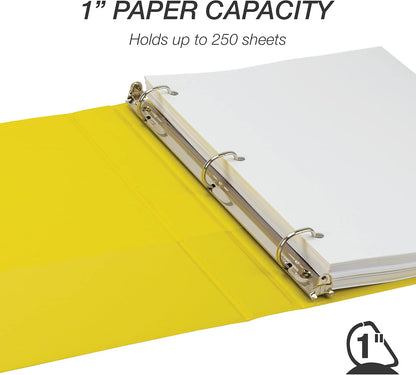 Durable 1 inch 3 Ring Binder, D Ring Binder, 100% Recycled Chipboard, Yellow