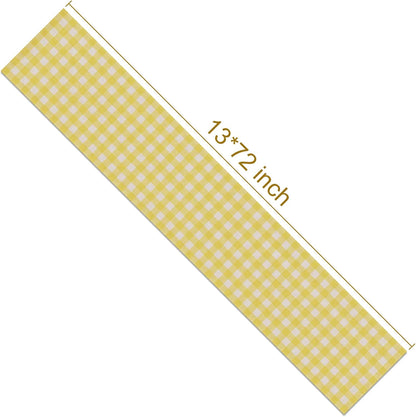 Linen Yellow and White Buffalo Plaid Table Runner Easter Gingham Checkered Birthday Party Decoration Farmhouse Home Kitchen Decor (13" x 72")