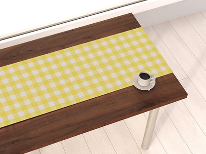 Linen Yellow and White Buffalo Plaid Table Runner Easter Gingham Checkered Birthday Party Decoration Farmhouse Home Kitchen Decor (13" x 72")