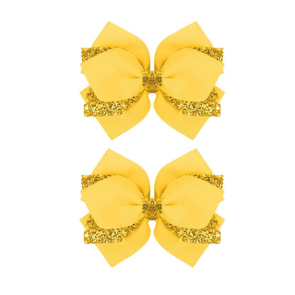 2 Pcs Yellow Hair Bow, 4 Inch Yellow Hair Accessories Sparkly Glitter with Alligator Clips for Teens Cheerleader Girls Easter Holiday Accessories Dress Decor Gifts