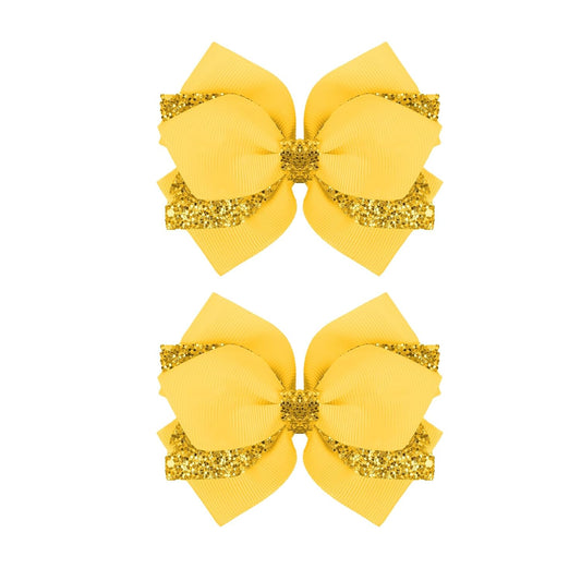 2 Pcs Yellow Hair Bow, 4 Inch Yellow Hair Accessories Sparkly Glitter with Alligator Clips for Teens Cheerleader Girls Easter Holiday Accessories Dress Decor Gifts
