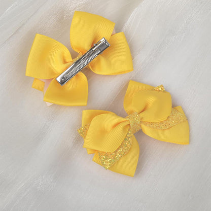 2 Pcs Yellow Hair Bow, 4 Inch Yellow Hair Accessories Sparkly Glitter with Alligator Clips for Teens Cheerleader Girls Easter Holiday Accessories Dress Decor Gifts