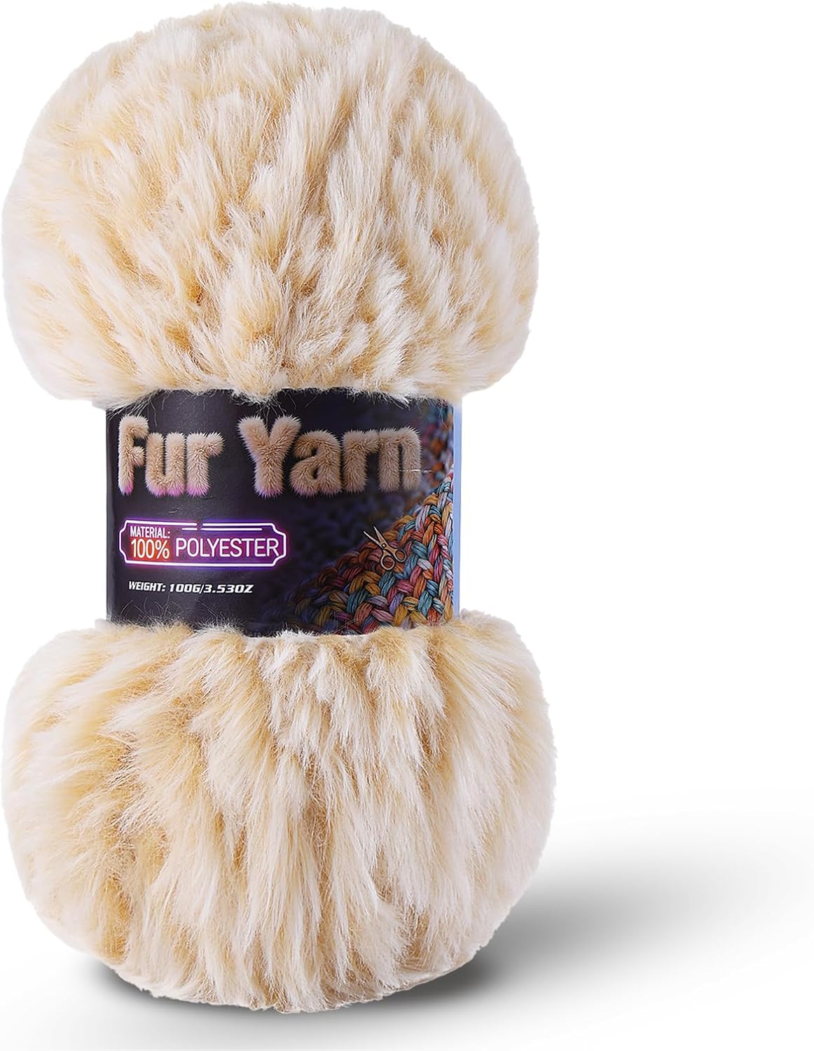 Faux Fur Yarn Soft Fluffy for Crocheting - 1 Skeins(Each 3.5oz/100g, 71yd/65m) - Chunky & Fluffy Yarn for Crochet Amigurumi, Blankets, Hand Knitting, Scarves &Crafts (1, White + Yellow)
