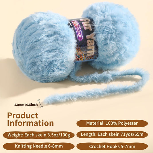 Faux Fur Yarn Soft Fluffy for Crocheting - 1 Skeins(Each 3.5oz/100g, 71yd/65m) - Chunky & Fluffy Yarn for Crochet Amigurumi, Blankets, Hand Knitting, Scarves &Crafts (1, White + Yellow)