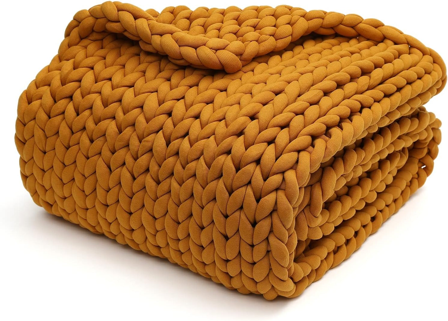 Knitted Weighted Blanket, Handmade Chunky Knitted Design, Soft and Cozy, Temperature Regulating and Breathable, Machine Washable Throw for Sleep or Home Decor (Yellow Fusion, 60x80 Inch, 15lbs)