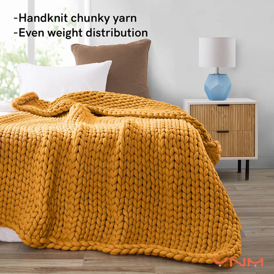 Knitted Weighted Blanket, Handmade Chunky Knitted Design, Soft and Cozy, Temperature Regulating and Breathable, Machine Washable Throw for Sleep or Home Decor (Yellow Fusion, 60x80 Inch, 15lbs)