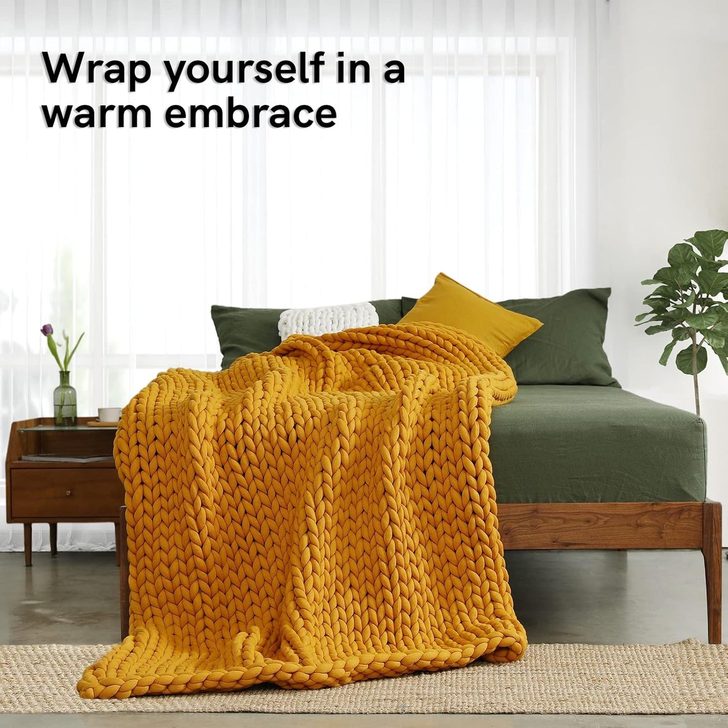 Knitted Weighted Blanket, Handmade Chunky Knitted Design, Soft and Cozy, Temperature Regulating and Breathable, Machine Washable Throw for Sleep or Home Decor (Yellow Fusion, 60x80 Inch, 15lbs)