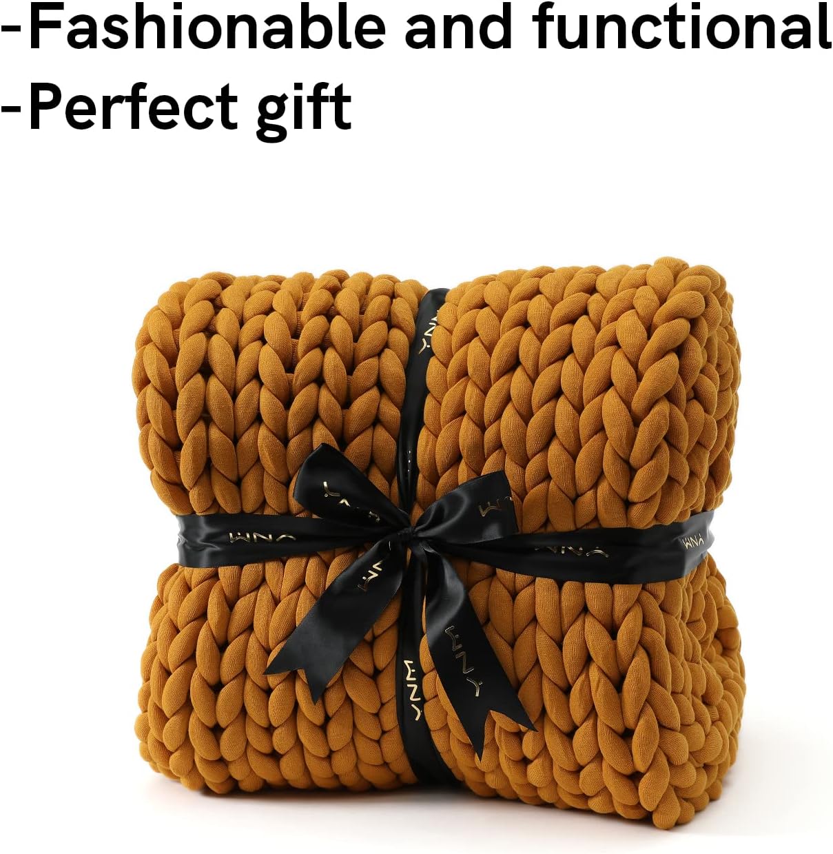 Knitted Weighted Blanket, Handmade Chunky Knitted Design, Soft and Cozy, Temperature Regulating and Breathable, Machine Washable Throw for Sleep or Home Decor (Yellow Fusion, 60x80 Inch, 15lbs)