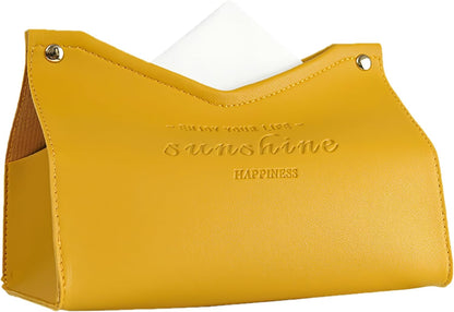 Tissue Box Cover Rectangle, Premium PU Leather Minimalist Tissue Holder with Snap Closure, Modern Decorative Tissue Dispenser for Bathroom Vanity, Bedroom Nightstand, Living Room & Office (Yellow)