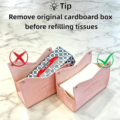Tissue Box Cover Rectangle, Premium PU Leather Minimalist Tissue Holder with Snap Closure, Modern Decorative Tissue Dispenser for Bathroom Vanity, Bedroom Nightstand, Living Room & Office (Yellow)