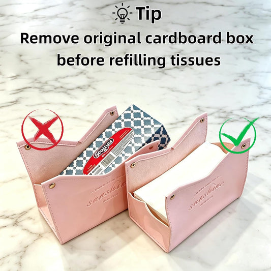 Tissue Box Cover Rectangle, Premium PU Leather Minimalist Tissue Holder with Snap Closure, Modern Decorative Tissue Dispenser for Bathroom Vanity, Bedroom Nightstand, Living Room & Office (Yellow)