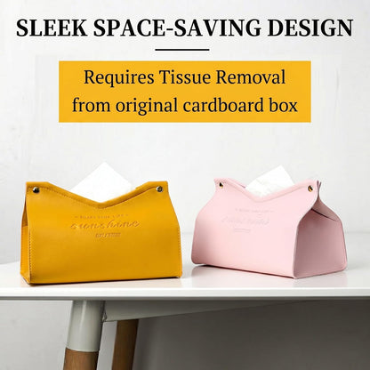 Tissue Box Cover Rectangle, Premium PU Leather Minimalist Tissue Holder with Snap Closure, Modern Decorative Tissue Dispenser for Bathroom Vanity, Bedroom Nightstand, Living Room & Office (Yellow)