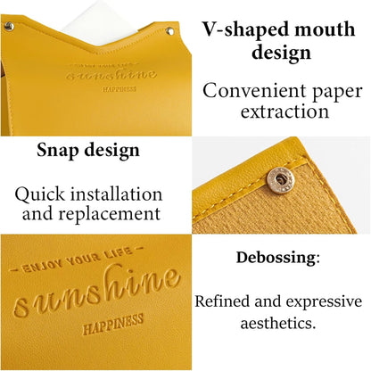 Tissue Box Cover Rectangle, Premium PU Leather Minimalist Tissue Holder with Snap Closure, Modern Decorative Tissue Dispenser for Bathroom Vanity, Bedroom Nightstand, Living Room & Office (Yellow)