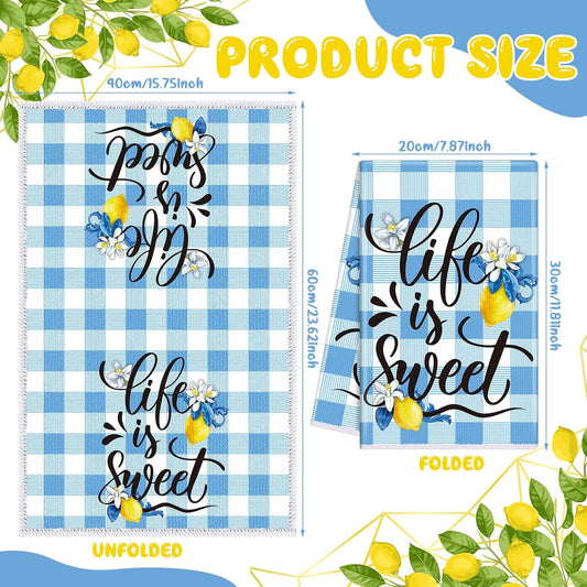 6 Pcs Summer Lemon Kitchen Towels 24 x 16 Inch Blue Buffalo Plaid Lemon Dish Towels Absorbent Decorative Hand Towel Mediterranean Tea Dishcloth for Kitchen Bathroom Amalfi Coast Party Decor