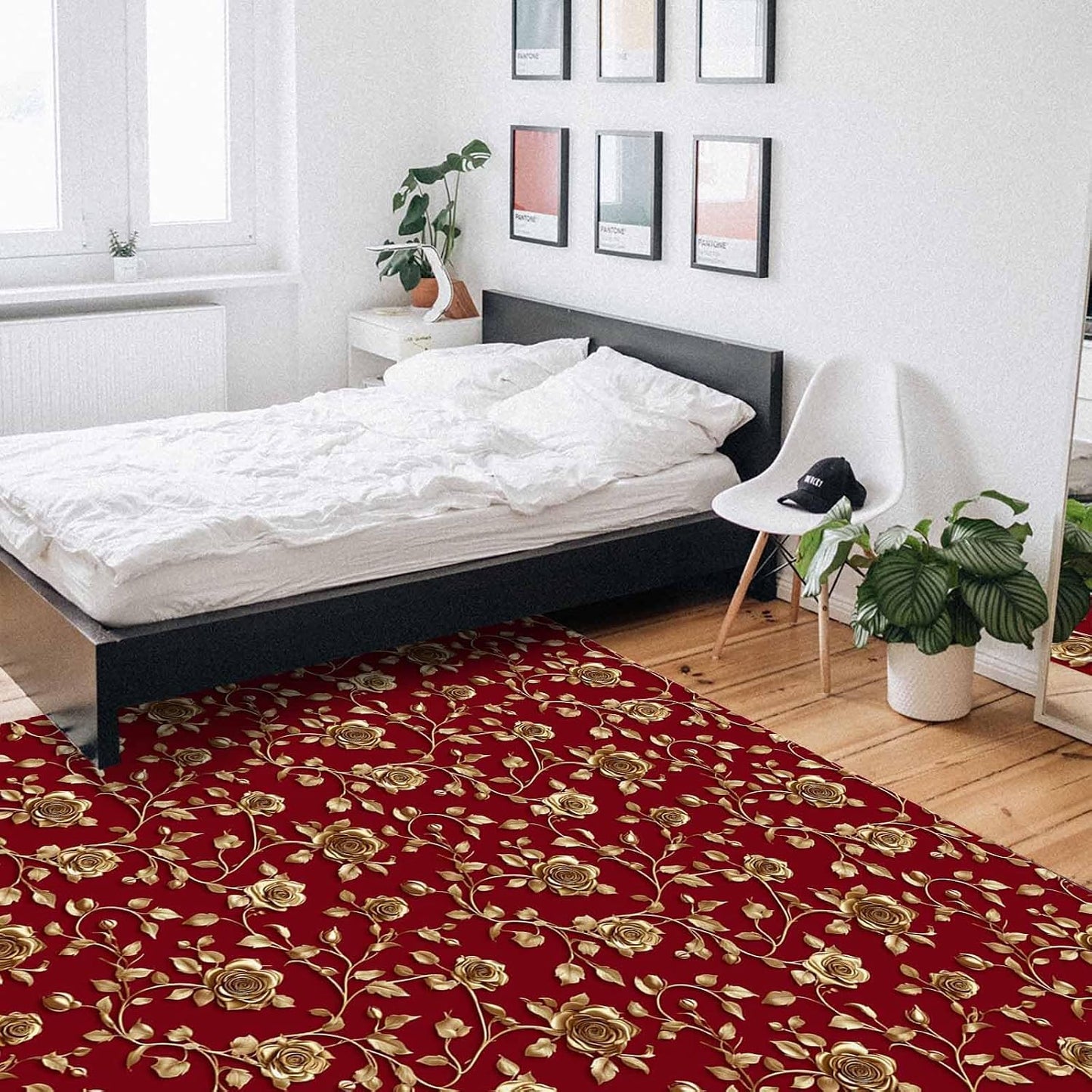 Christmas Floral Red Area Rug for Living Room 2x3 Modern Rug Washable Abstract Area Rug Large Non Slip Winter Xmas Yellow Flowers Floor Carpet Mat Soft Indoor Rug for Bedroom Nursery Office