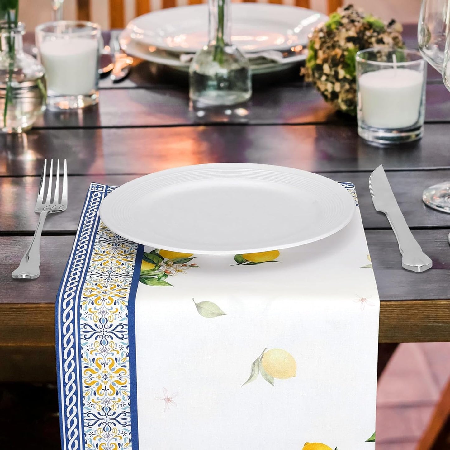 Lemon Napkins, 18×18 Inch Yellow Blue Dinner Cloth Napkins Set of 6, Washable Cotton Soft Absorbent Square Napkins for Dining Kitchen Party Wedding Decoration