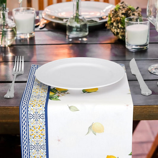 Lemon Napkins, 18×18 Inch Yellow Blue Dinner Cloth Napkins Set of 6, Washable Cotton Soft Absorbent Square Napkins for Dining Kitchen Party Wedding Decoration