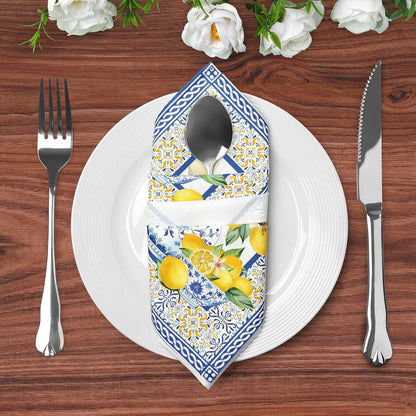 Lemon Napkins, 18×18 Inch Yellow Blue Dinner Cloth Napkins Set of 6, Washable Cotton Soft Absorbent Square Napkins for Dining Kitchen Party Wedding Decoration