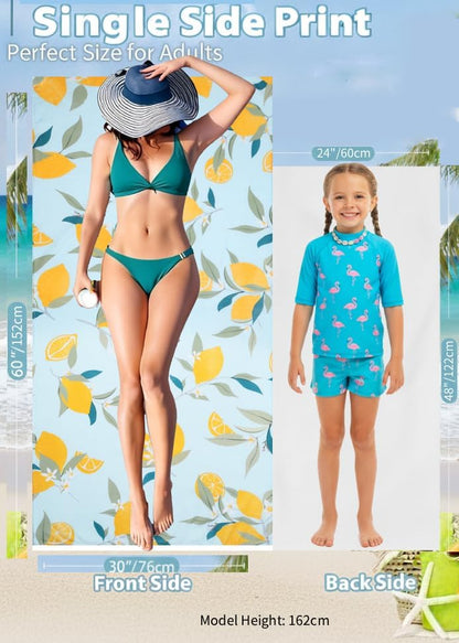 Blue Lemon Beach Towels, 30 x 60 Oversized Absorbent Thin Soft Blanket Towel, Lightweight Quick Dry and Sand Free Bath Pool Towel as Gifts for Kids Adults