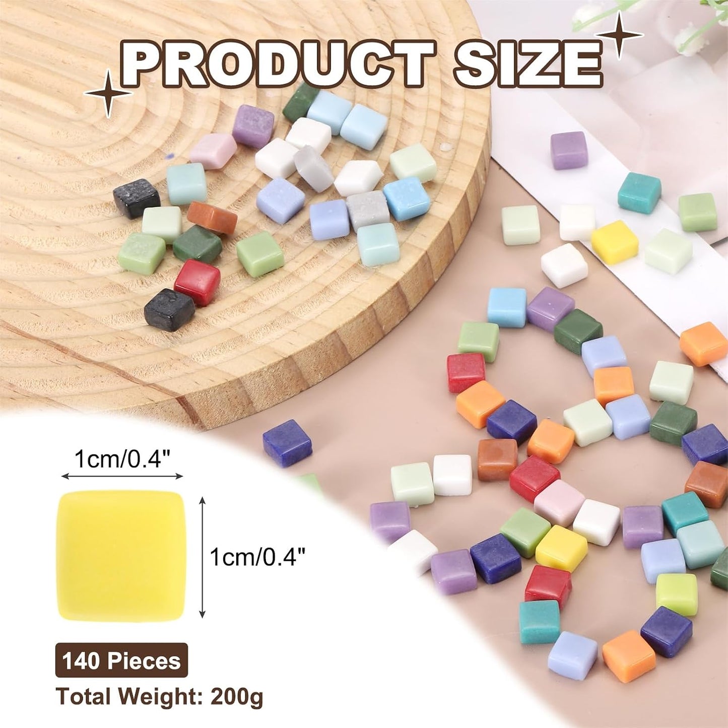 200g Square Mosaic Tiles for Crafts, 0.4" Iridescent Mosaic Glass Pieces for DIY Art Making Supplies Home Decoration (Yellow)