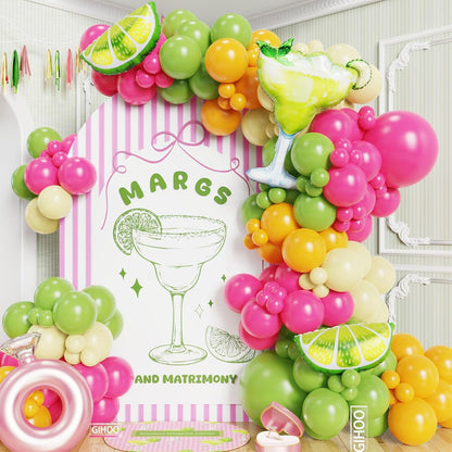 Margs And Matrimony Bachelorette Balloon Arch Kit with Margarita Glass and Lemon Foil Balloon for Final Fiesta Bachelorette Party Decorations (Pink Green)