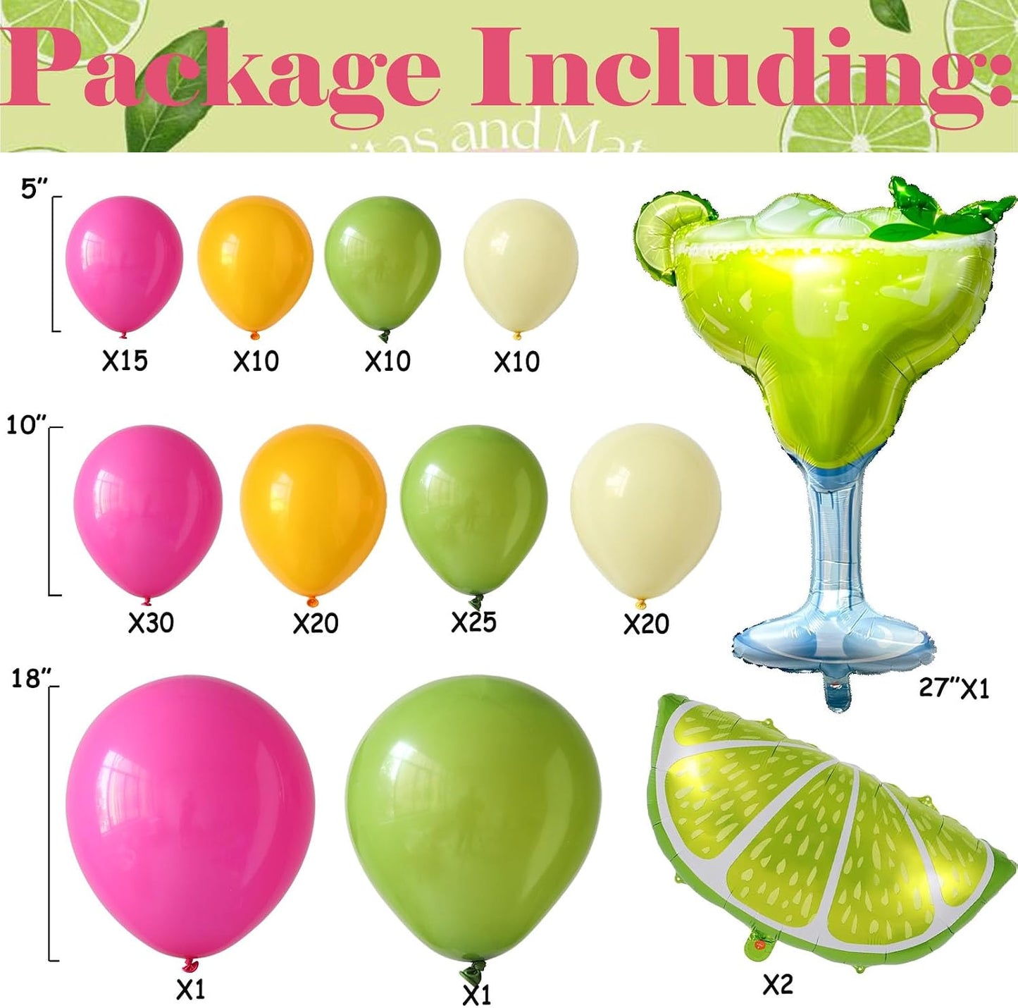 Margs And Matrimony Bachelorette Balloon Arch Kit with Margarita Glass and Lemon Foil Balloon for Final Fiesta Bachelorette Party Decorations (Pink Green)