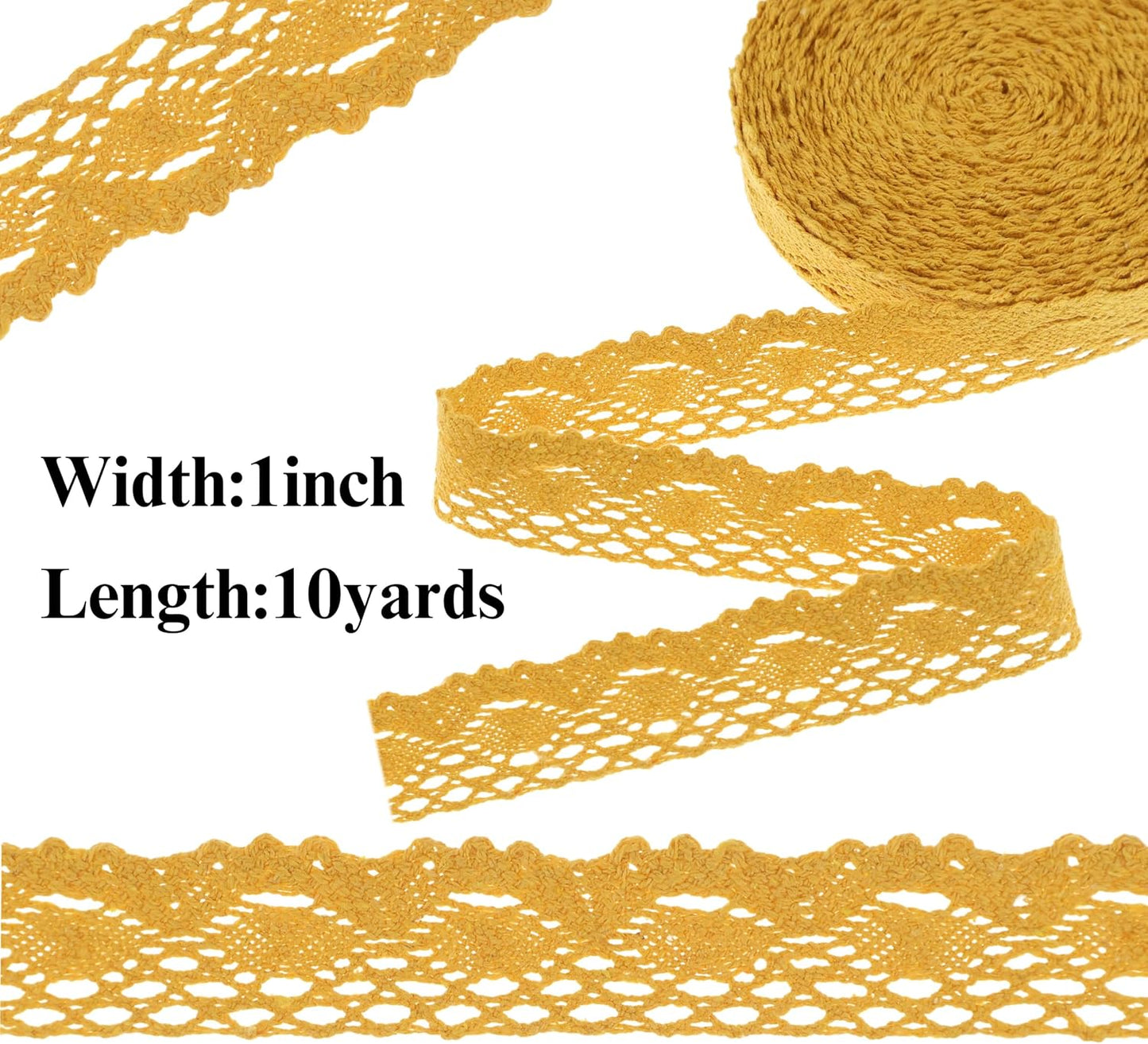 Yellow Lace Ribbon Cotton Lace Trim Crochet Sewing Lace for Gift Package Wrapping, Scrapbooking Supplies
