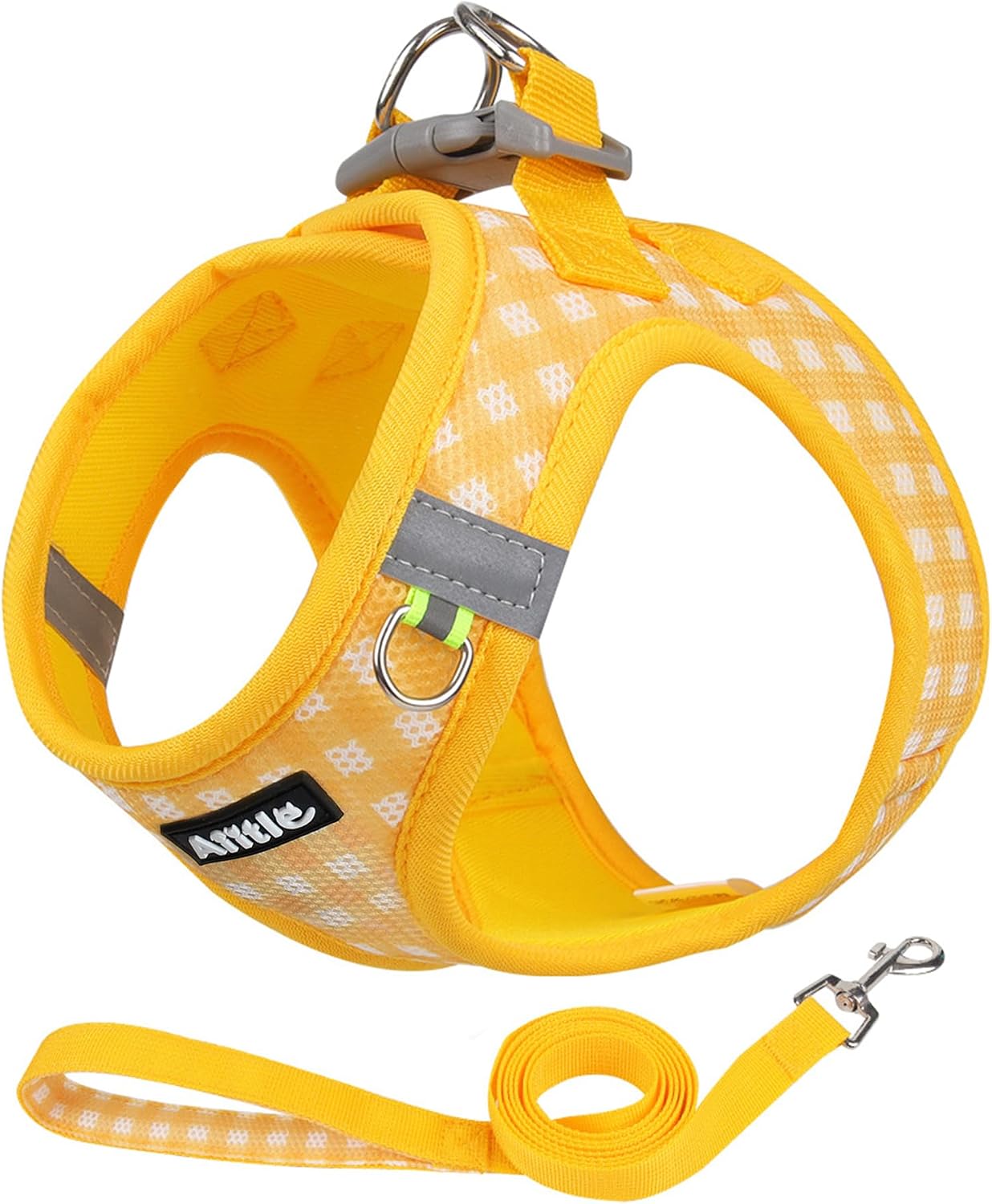 Step in Small Dog Harness and Leash Set, Puppy Pet Vest, Yellow S | Breathable Mesh, Adjustable Fit, No-Pull Reflective Design, Escape Proof, for Small-Medium Dogs, Outdoor Walking, Running
