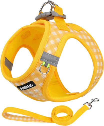 Step in Small Dog Harness and Leash Set, Puppy Pet Vest, Yellow S | Breathable Mesh, Adjustable Fit, No-Pull Reflective Design, Escape Proof, for Small-Medium Dogs, Outdoor Walking, Running