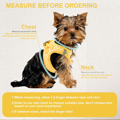 Step in Small Dog Harness and Leash Set, Puppy Pet Vest, Yellow S | Breathable Mesh, Adjustable Fit, No-Pull Reflective Design, Escape Proof, for Small-Medium Dogs, Outdoor Walking, Running