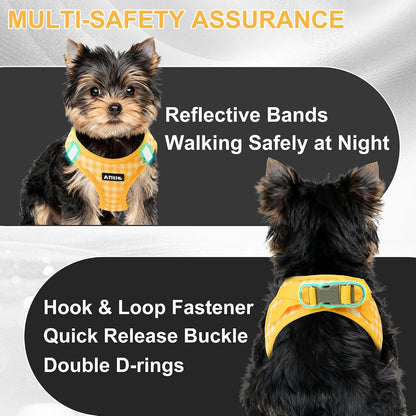 Step in Small Dog Harness and Leash Set, Puppy Pet Vest, Yellow S | Breathable Mesh, Adjustable Fit, No-Pull Reflective Design, Escape Proof, for Small-Medium Dogs, Outdoor Walking, Running