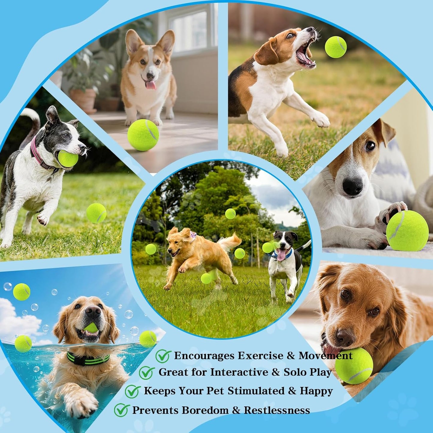 Dog Balls, Tennis Balls for Dogs,Colorful Easy Catching Pet Playing Ball (Yellow, 16 Pack)