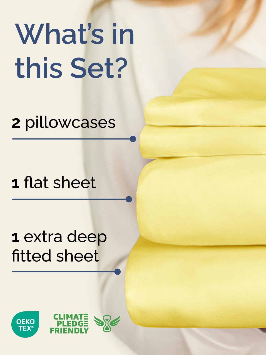 Extra Deep Queen Sheet Set - 4 Piece Breathable & Cooling Bed Sheets - Easily Fits 18 to 24 inch Mattress - Ultra Soft, Wrinkle & Fade Free w/ Extra Deep Pockets - Comfy Hotel Luxury Bedding - Yellow