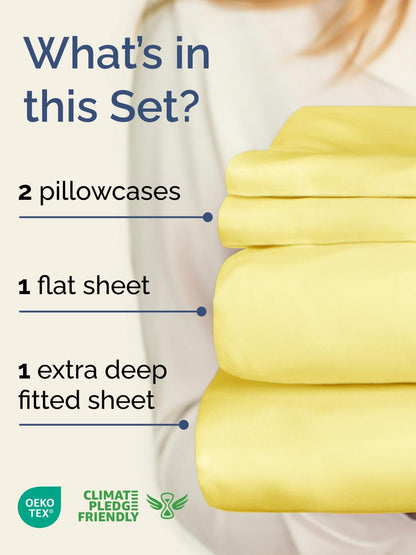 Extra Deep Queen Sheet Set - 4 Piece Breathable & Cooling Bed Sheets - Easily Fits 18 to 24 inch Mattress - Ultra Soft, Wrinkle & Fade Free w/ Extra Deep Pockets - Comfy Hotel Luxury Bedding - Yellow